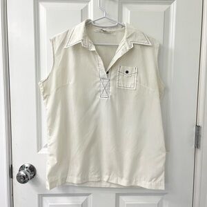Vintage collared sleeveless women’s blouse shirt medium white